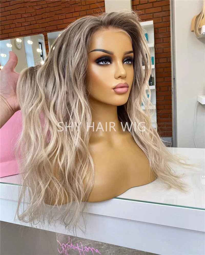 Hot Selling Short Blonde Long Small Wavy Wig Perruques Naturel Cheveux Humain Brown and Blonde Ombre Lace Front Wigs With ash