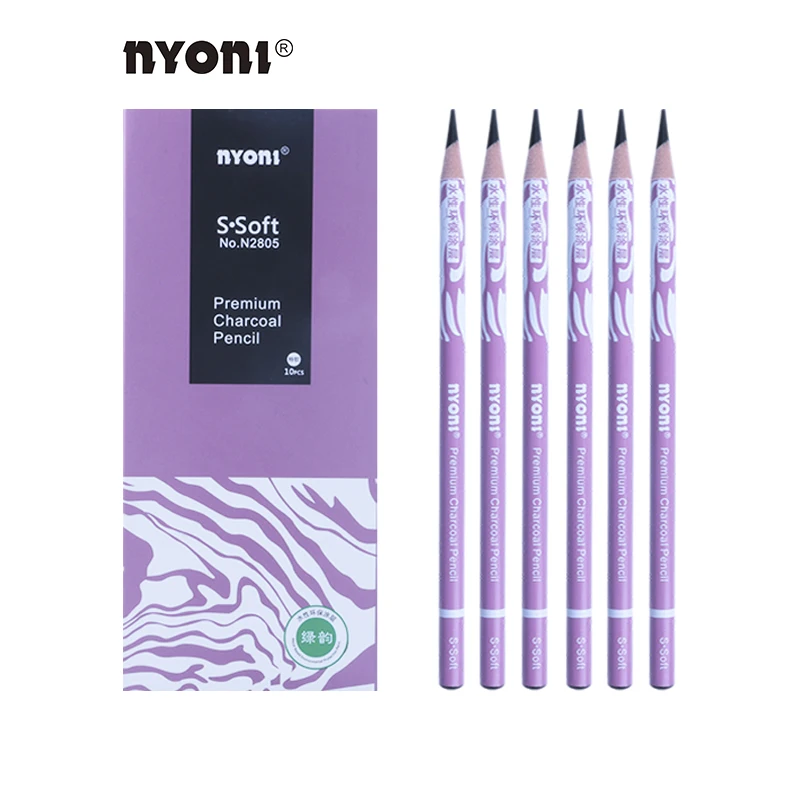 NYONI-N2805 S.SOFT Professional Art Standard Natural Wood Water Based Paint Charcoal Pencil