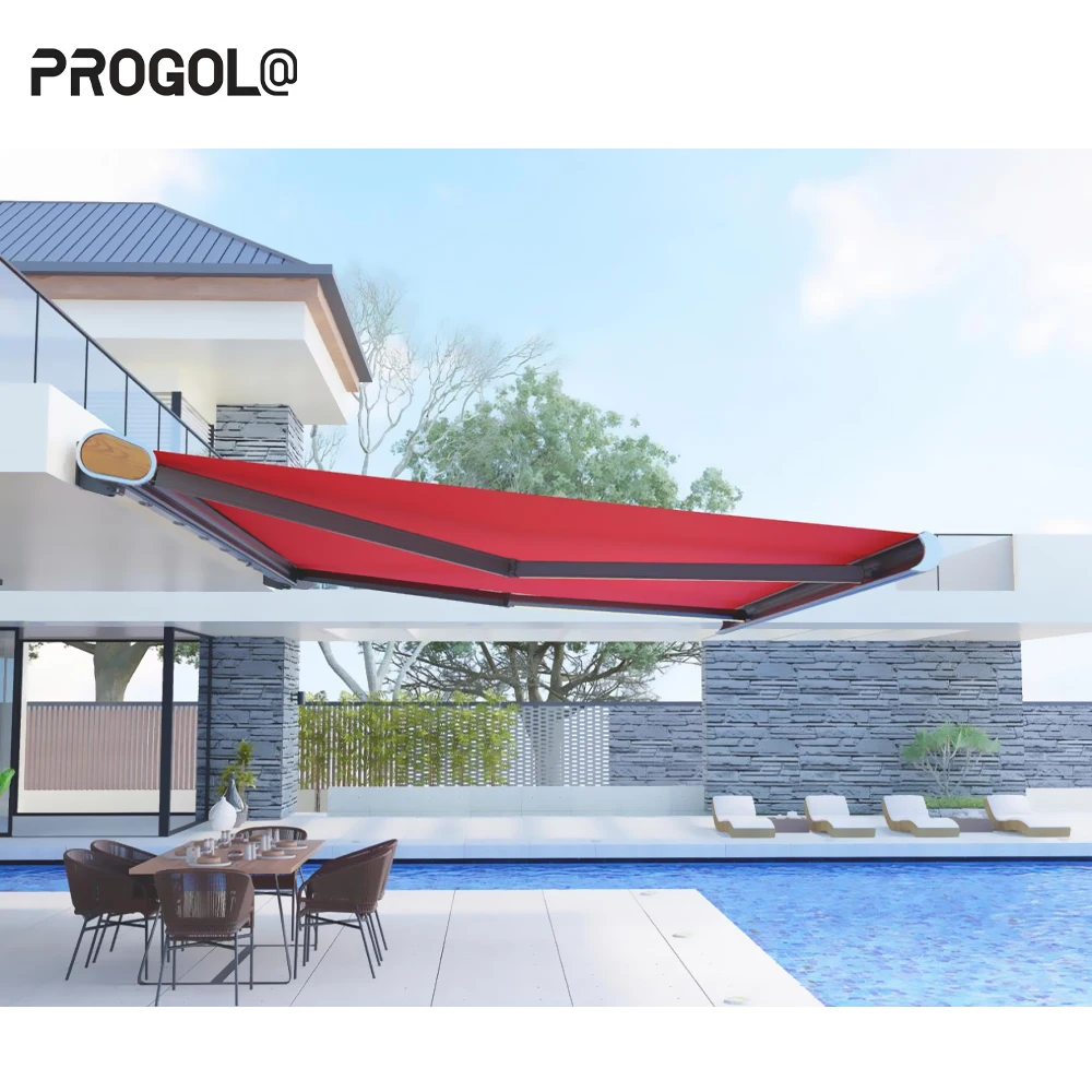 Manufacturer 6m X 3.5m Motorized Side Awnings Sunshade Electric Retractable Arms Awning Polyester Fabric Outdoor Advertising