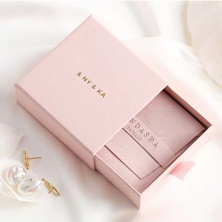 
custom pink white sliding drawers pull out luxury jewellry jewellery packaging paper box with satin for necklace jewelry storage 