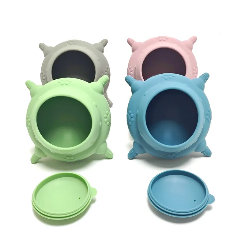 Free sample Pet Feeder Food Grade 4 Nipples Silica Gel Puppy Feeder With Suction Silicone Nipple Feeder Milk Bowl Pet Bowl