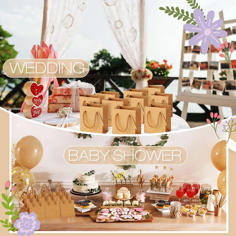 Custom LOGO Mini Bags Brown Kraft Gift Craft Bag With Handle and Card for Gifts