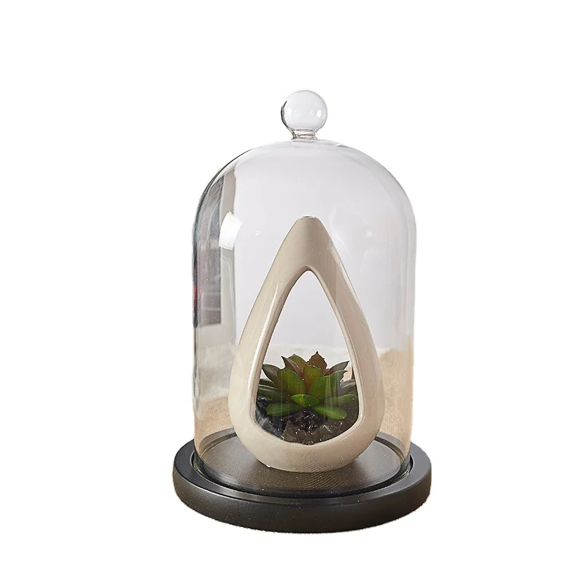 Preserved round glass dome with cork base dustproof transparent cover for immortal flower bell shaped candle