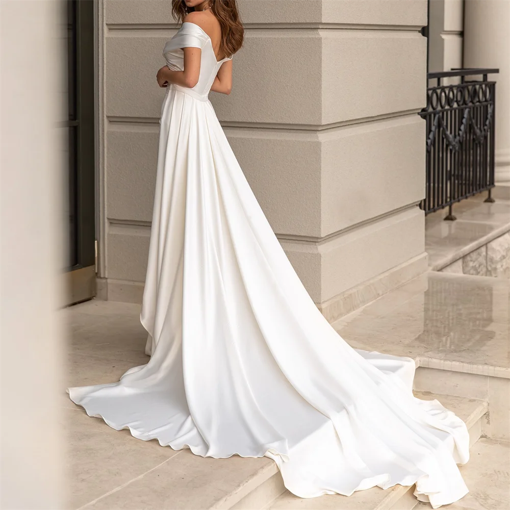 100% Real Photo High Quality Off Shoulder Mermaid Satin Wedding Dress For Women 2025 Elegant Backless Bride Gown