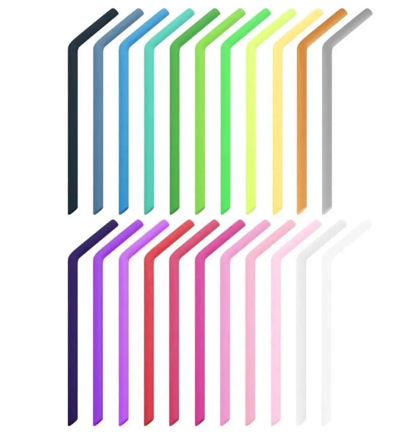 Reusable Food Grade Flexible Silicone Smoothie  Straw Single pipette For KID Drinking With Cleaning Brushes