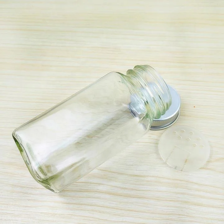 Glass Spice Jars Bottles 100ml Empty Square Spice Containers with Shaker Lids and Airtight Metal
