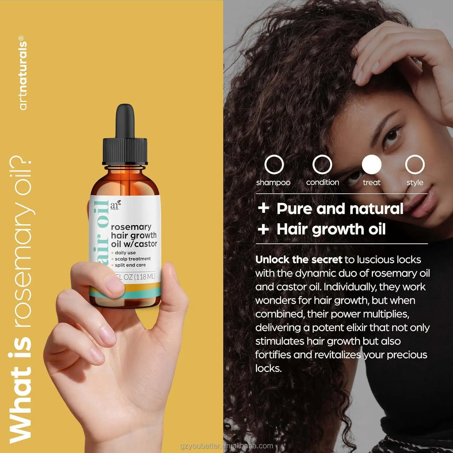 Organic Rosemary Castor Hair Growth Oil with Coconut & Olive Oil Invigorating Nourishing Treatment for Hair & Scalp