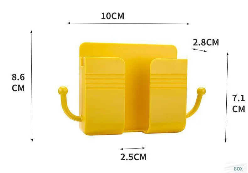 DS4081 Wall Mounted Mobile Phone Holder with Self Adhesive for Bathroom Bedroom Kitchen Charger Stand Remote Control Storage Box