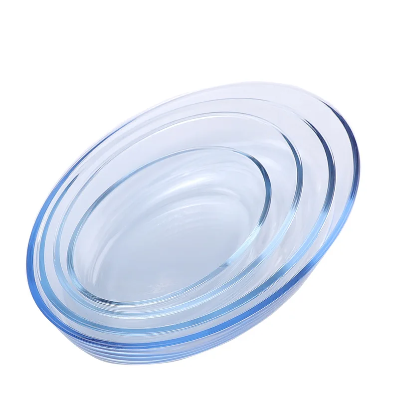 Glass fish plate household steamed fish plate microwave oven oven available high temperature round baking dish large capacity sa