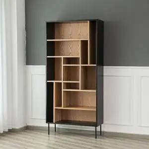 Modern Home Furniture Display Wall Shelf Bookcase Black Wooden Book Shelf