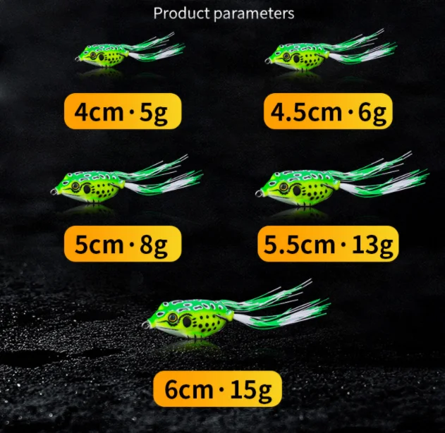 Hot Selling bionic thunder frog 15g/13g/8g/6g /5g  frog black suit high carbon steel double hook  lure soft bait