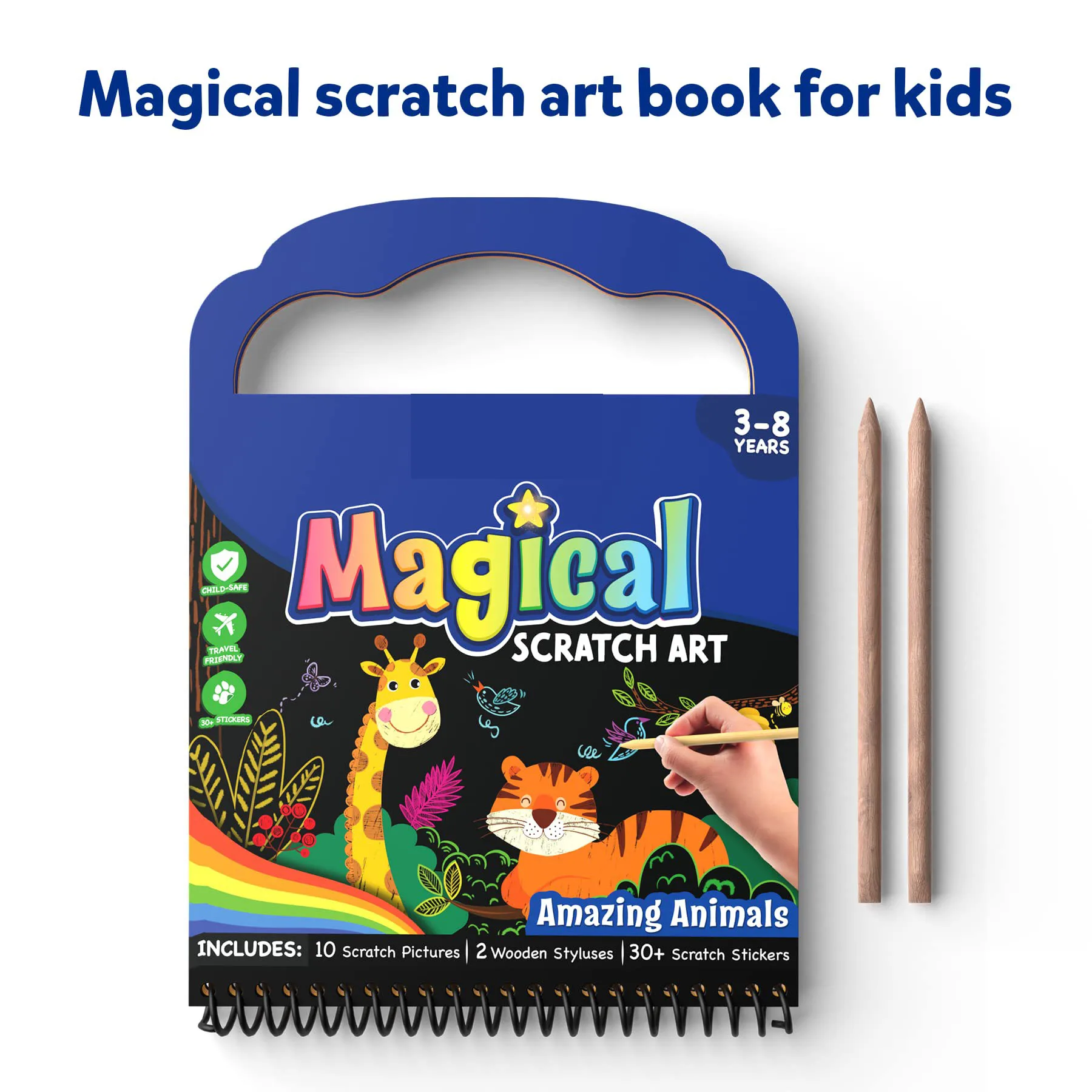 Magical Scratch Art Book for Kids - Animals, Craft Kits DIY Activity & Stickers Gifts Scratch Art Book