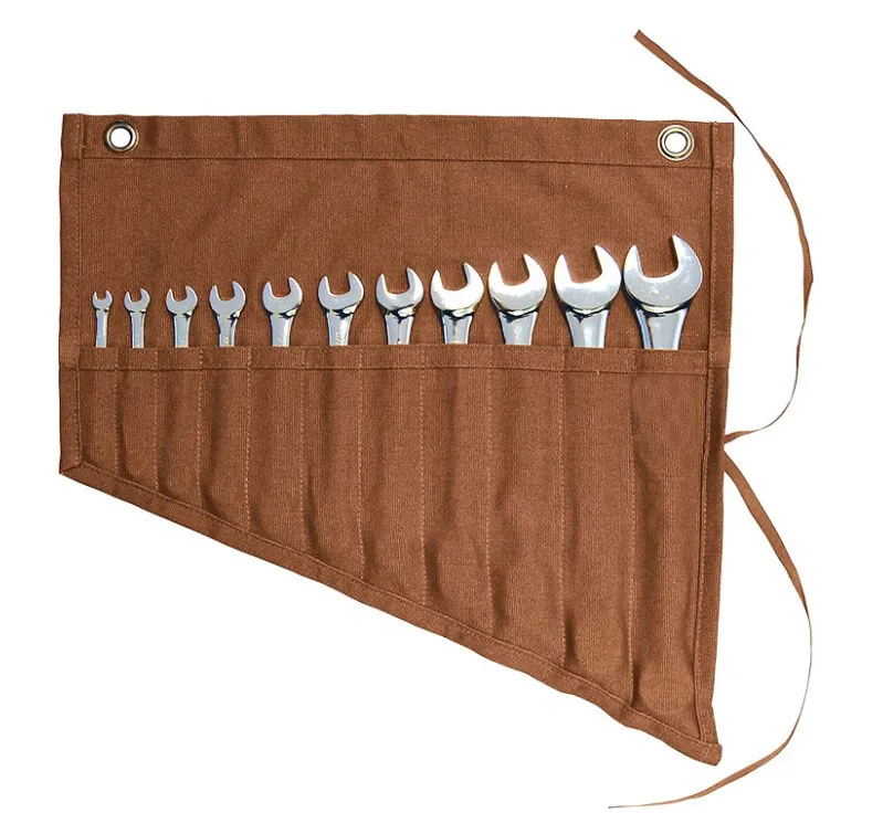 Tool Roll Bag, Waxed Canvas Spanner Chisel Roll, Heavy Duty Small Tool Bags with 14 Pockets DIY Tools Gifts for Men Dad