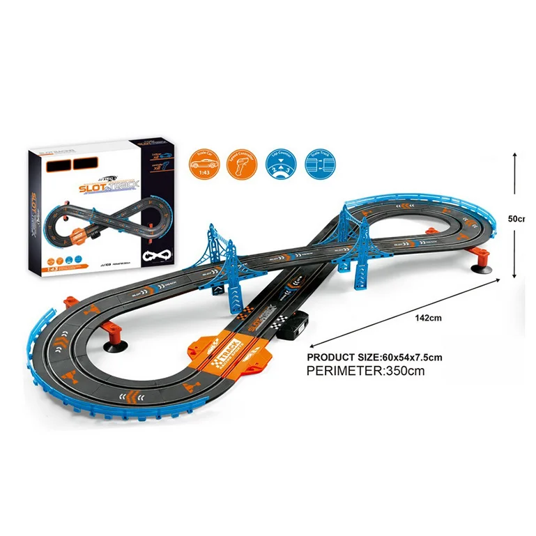 
Victory Lane Electric Powered Slot Car Racing Kids Toy Race Track Set Includes 2 Hand Controllers and 2 Cars in 1:43 Scale 