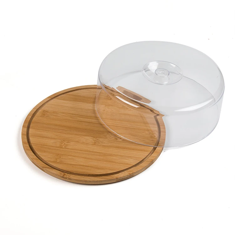 HOT sale Bamboo Bread Cake Display Stand,Buffet Display Tray,Transparent Cover Dessert Plate