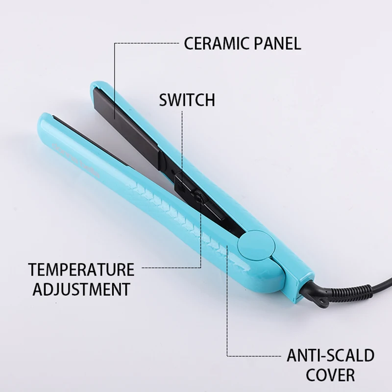 Blue Flat Iron Ceramic Plate Heater 360 Degree Swivel Power Cord For Hair Straightener