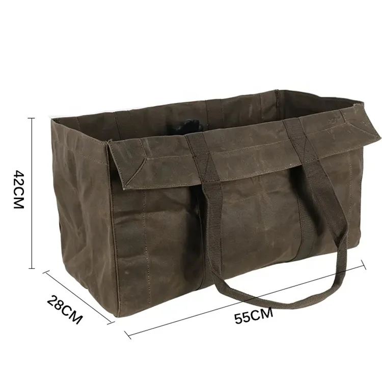 Large Capacity Waterproof Tote Firewood Carrier with Handles Canvas Heavy Duty Fireplace Log Carrier Outdoor Camping