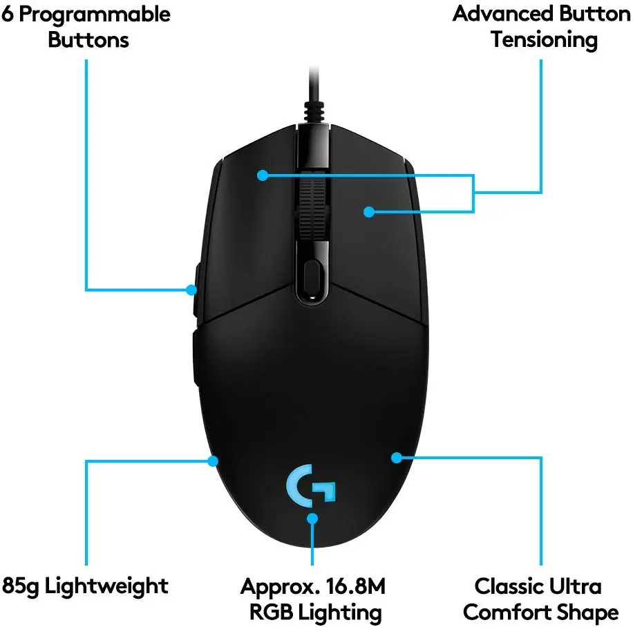Оригинальная игровая оптическая мышь Logitech G102 LIGHTSYNC/подарок G203 8000 точек/дюйм 16 8 м цвет под заказ 6 кнопок проводная