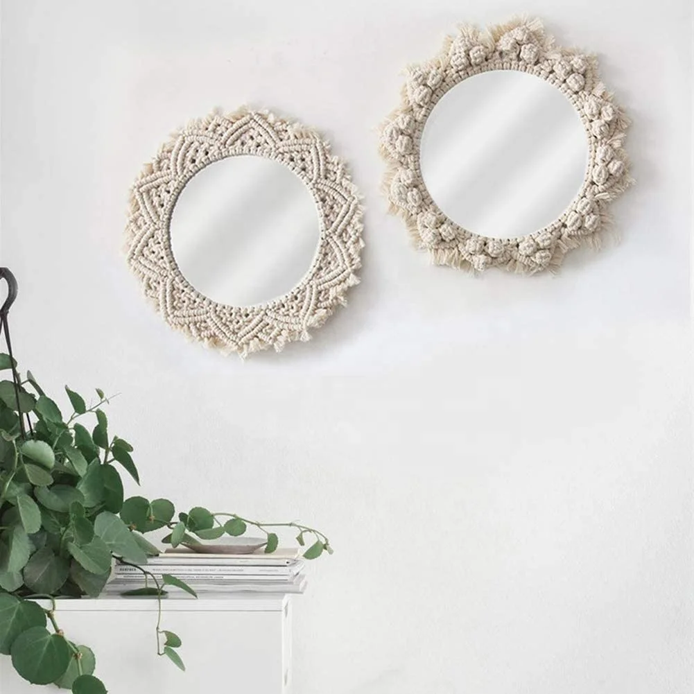 Bohemian Handmade Macrame Wall Mirror Antique Mirror Wall Art Decor For Living Room Bedroom