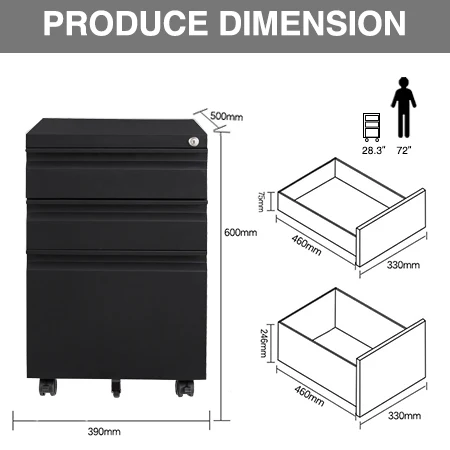 Office 3 Drawer Rolling Steel  Metal Filing  Mobile Cabinet Metal File Cabinet Furniture Locker With Wheels