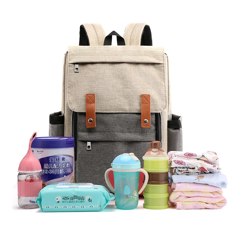 Stitching mother and baby backpack multifunctional large capacity diaper bag fashion mommy backpack