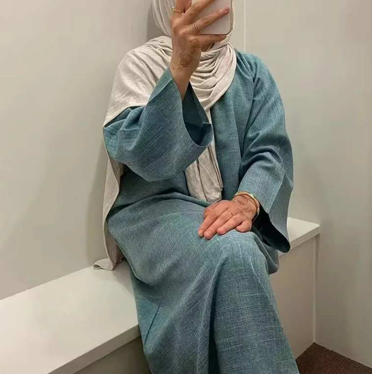 2024 льняной закрытый халат Женское платье Исламская одежда простой Дубай Халат