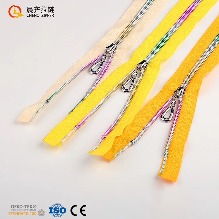 Factory Customized Fancy Zipper Rainbow Teeth Open-end Nylon Coil Polyester Zipper for Outerwear