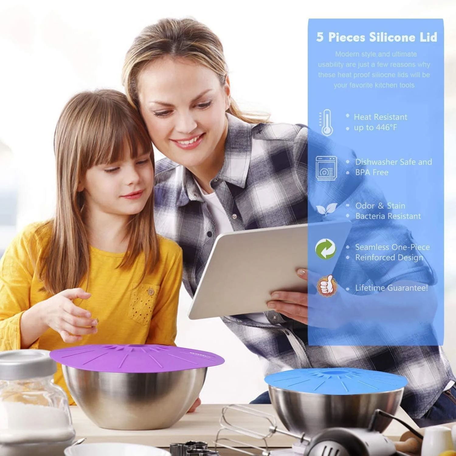 Elegant Live Set of 5 Heat Resistant Microwave Cover - Various Sizes Silicone lids for Bowls Plate Pots