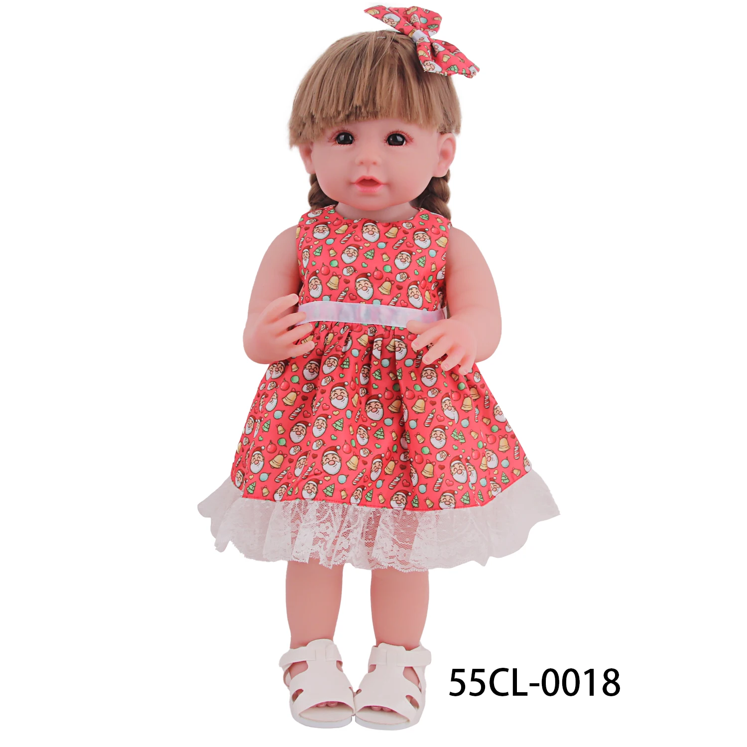 NPK Reborn Doll 55cm Cute Reborn Baby Doll clothes Sleeveless Christmas dress with hair clip for girls