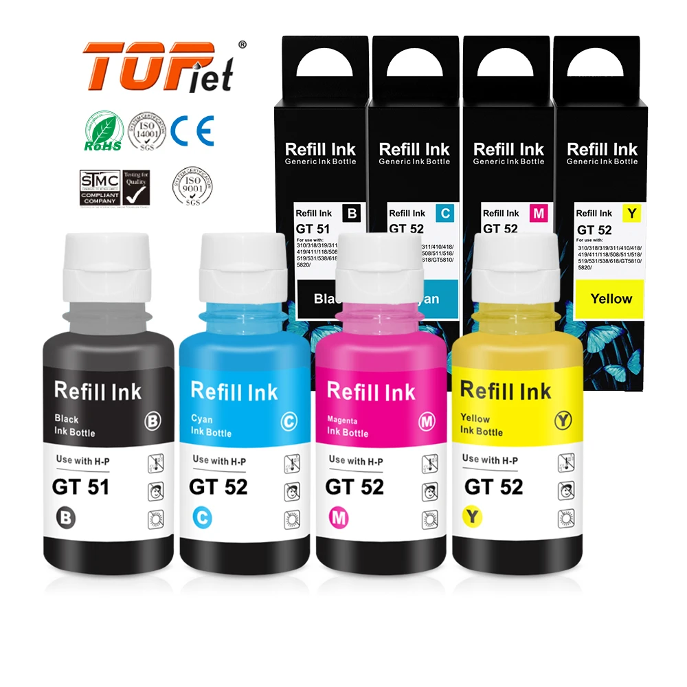 Topjet GT51 GT 51 52 53 совместимая бутылка 53XL GT52 GT53 GT53XL заправка чернил на водной основе для 5810 принтера HP 415