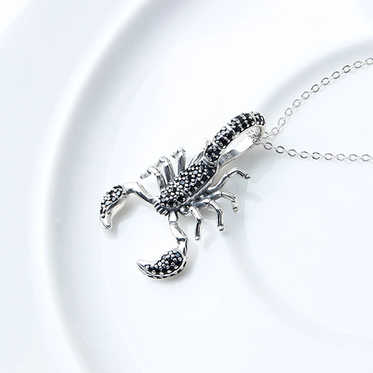 925 sterling silver zircon diamond scorpion pendant necklace