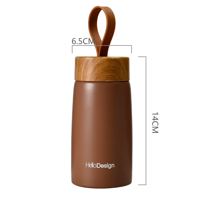FX Factory stainless steel Mini student water bottle with custom logo Portable wood grain thermos cup with wood lid