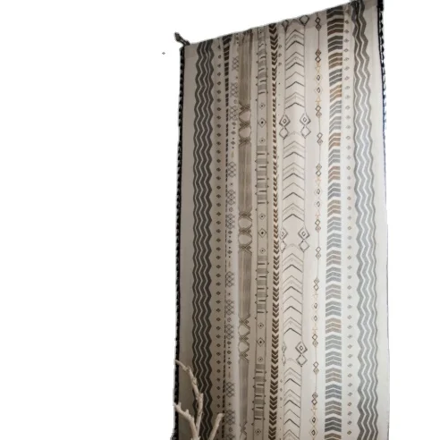 Spring and autumn beige cotton linen printed curtain finished American Rural Bohemian kitchen curtain