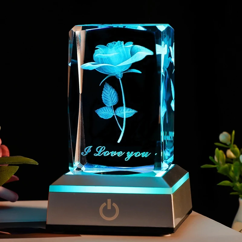 USB 3D Розовый Кристалл светодиодный красочный ночной свет день рождения Рождество День Святого Валентина Подарок на годовщину для подруги