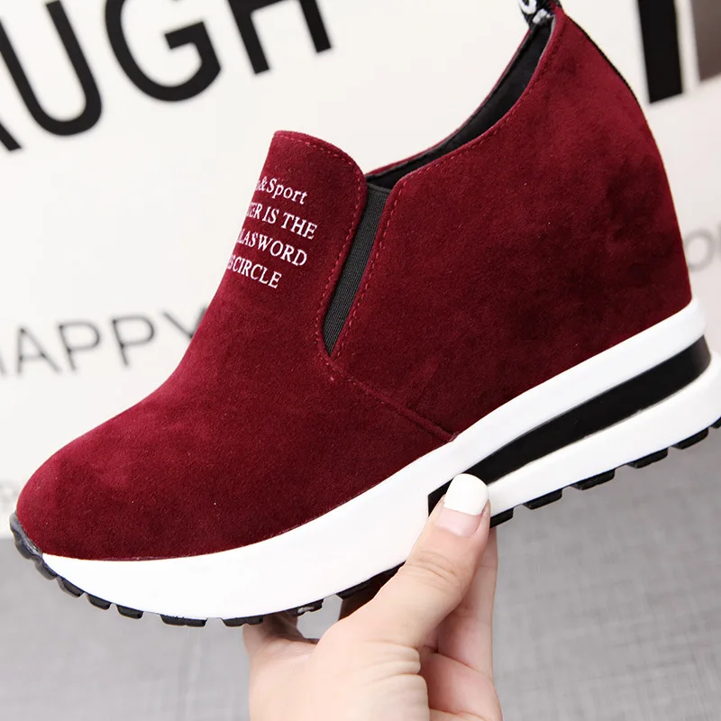 Fashion Ladies Leisure Platform Hidden Wedge Heels Slip On Sneakers Shoes