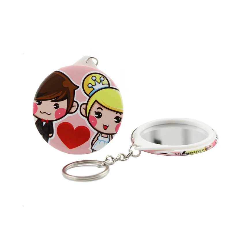 2024 Hot Selling 58mm Button with Keychain Blank PVC Keychain Badge with Mirror Key Ring Metal Mirror Buttons Badges Materials