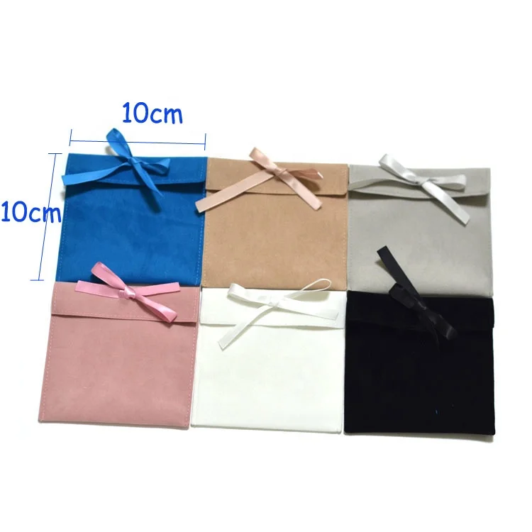 Custom size and logo felt jewelry bag pouches envelope style with ribbon