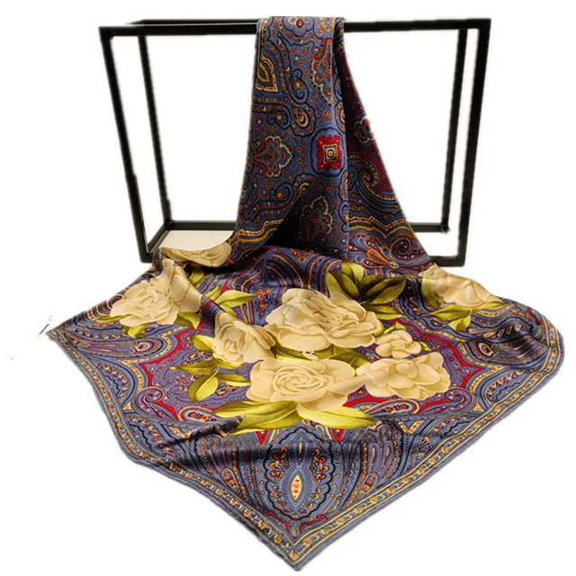 custom high quality fashion designer women printed cotton silk satin ethnic scarves & shawls