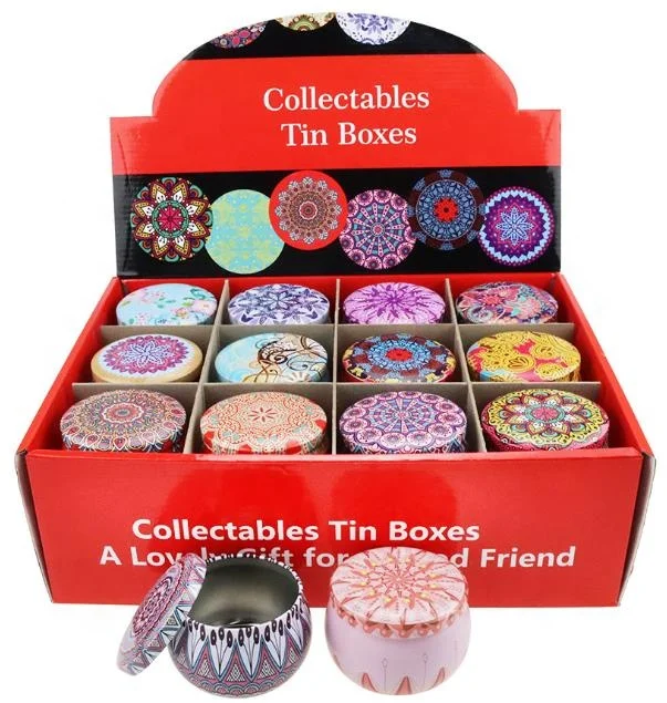 Hot sell High Class custom scented  soy wax candle empty tin jar with lid 24pcs/set with luxury colorful printed gift box