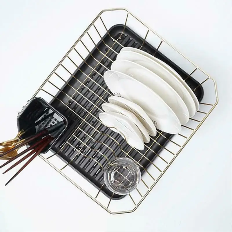 
Best Iron Kitchen Dish Storage Drain Rack Set Free Punching Organizer Tool Plate Bowl Spoon Storage Basket 