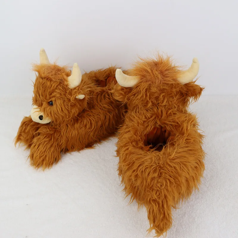 Wholesales Simulation Highland Cow Stuffed Animal Toys Highland Cow Plush Shoes Various Colors Winter Warm House Cattle Shoes