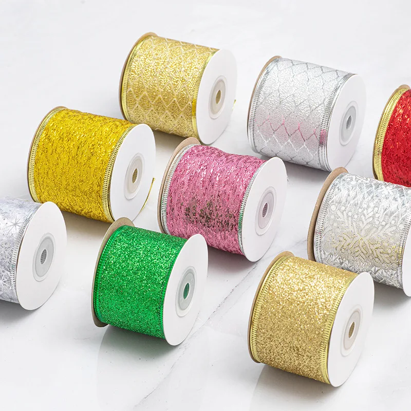 Custom printed Christmas wired ribbon  38mm Christmas tree linen edge wired burlap ribbon supplier
