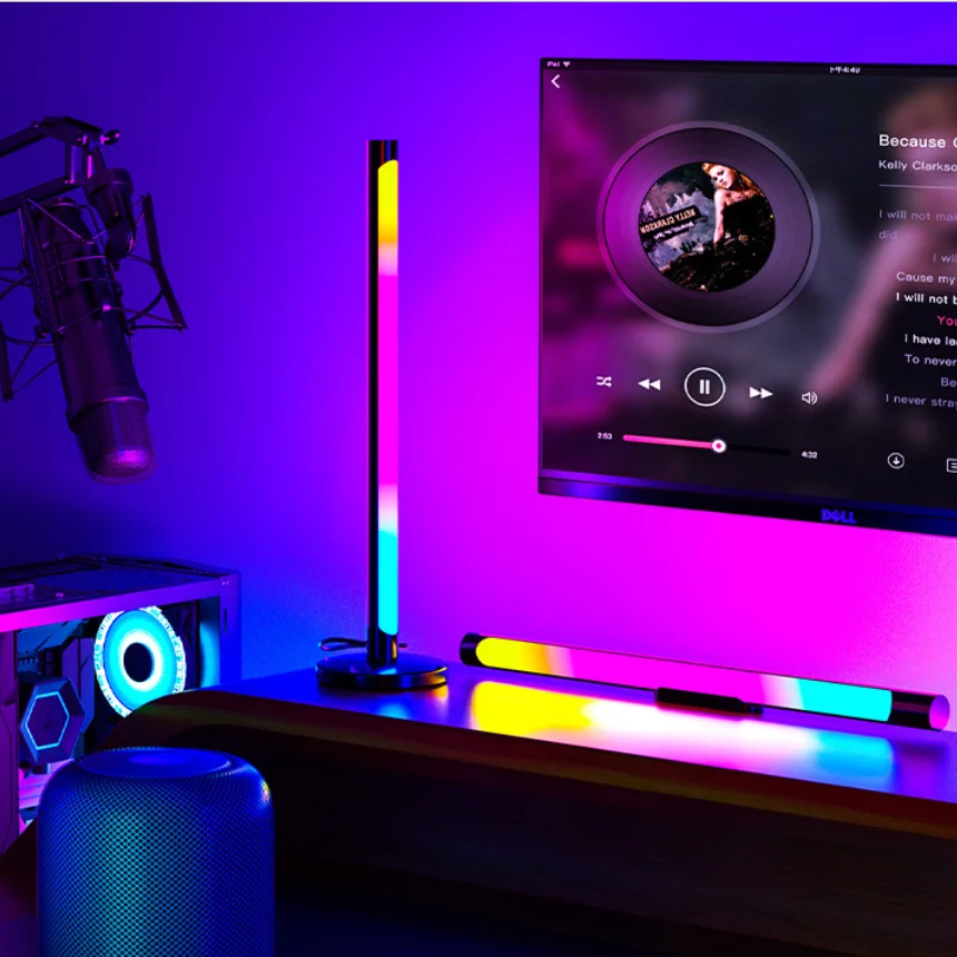 Светодиодные настольные лампы с управлением через приложение, RGB, с регулируемой яркостью, умный уровень звукоснимателя, светильник для спальни, уровень ритма, дистанционное управление, музыкальный светильник