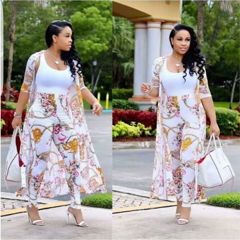 African women elegant cloak and pants two piece set fashion summer sun-shade long dress