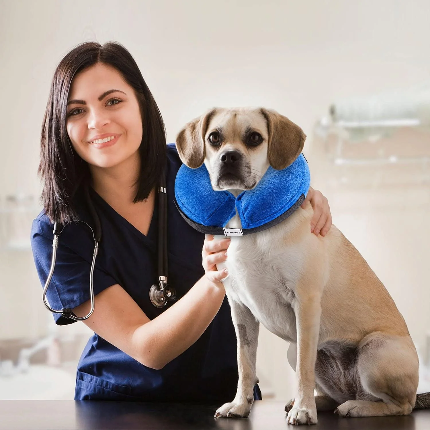Protective Inflatable Collar for Dogs and Cats - Soft Pet Recovery Collar Does Not Block Vision E-Collar