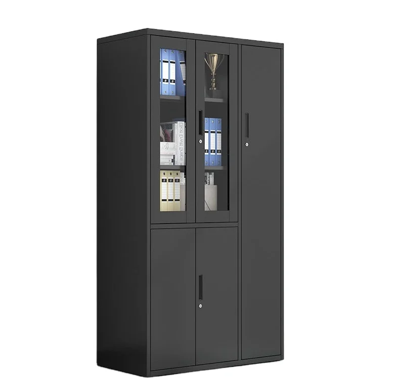 2 Door Filing Cabinet Tempered Glass Free Standing File Organizer Cupboard Showcase Storage Cabinet Stalinite Locking for Office