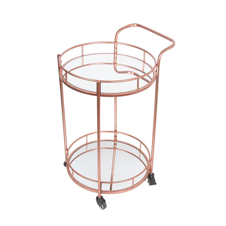  Living Room Corner Rose Gold Beautiful Modern Metal Rolling Hand Wheeled Design Glass Bar