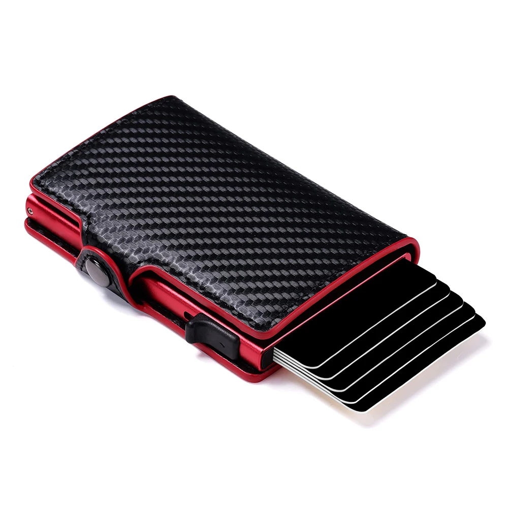 Hot Sale Carbon Fiber Pop Up Wallet Cartera Hombre Carbono Anti-theft Anti-rfid Pu Leather Slide Auto Card Holder for Men