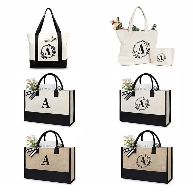 jute packaging beach bag with oem customized hessian jute bag with zipper inside