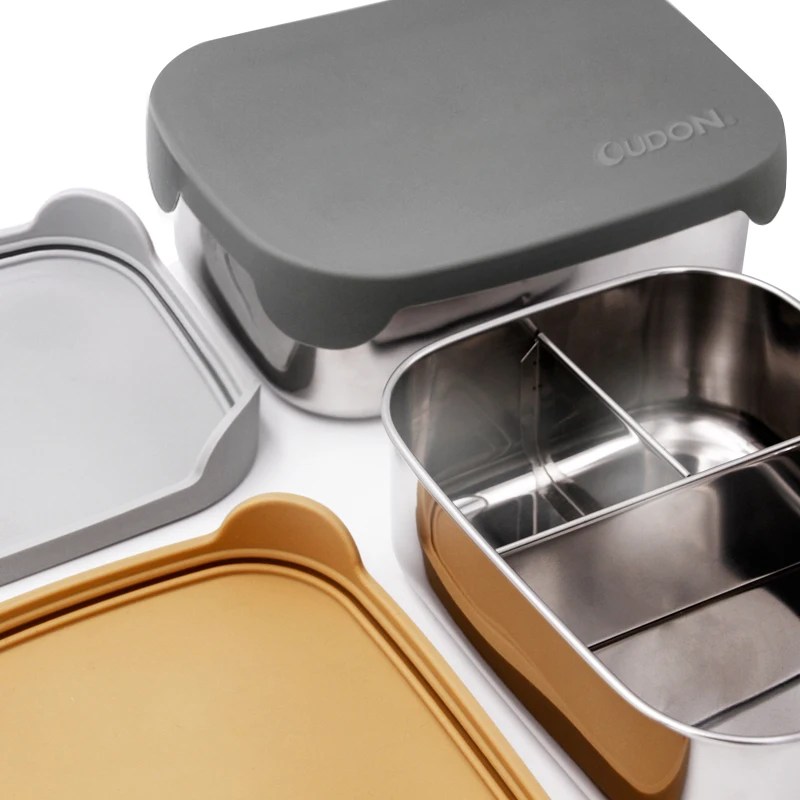 
Food container with silicone lid leakproof stainless Steel food flask Lunch Box 